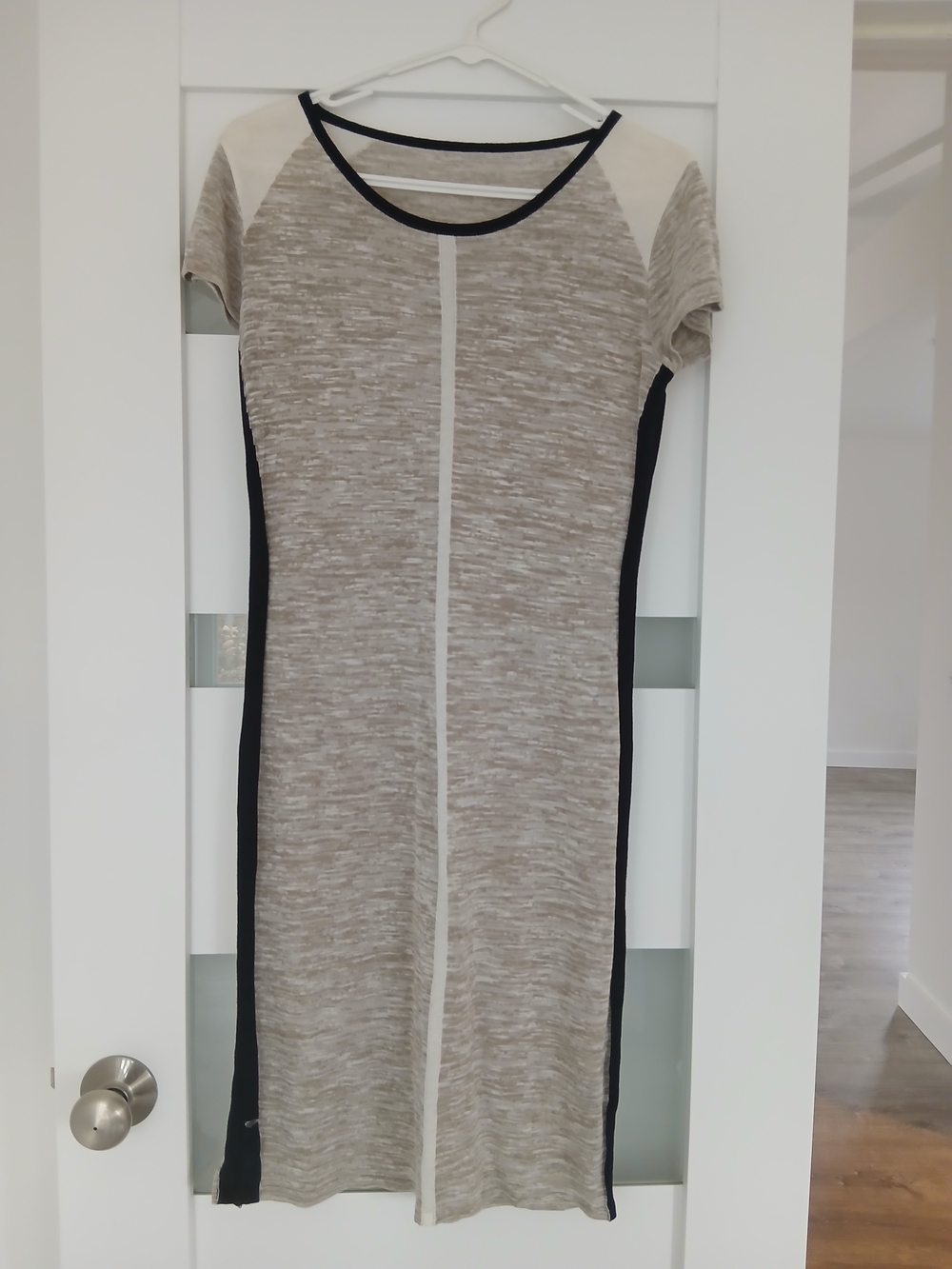 J. Crew Neutral Tone Colorblock Midi Dress with Black Panels